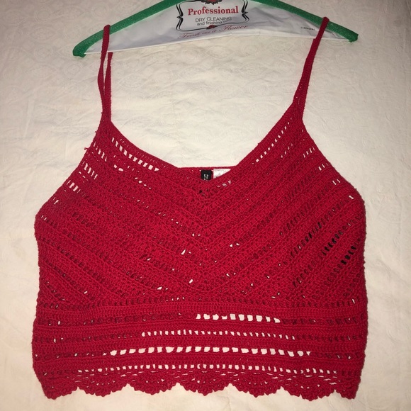 Red Crotchet Crop Top - Picture 1 of 2